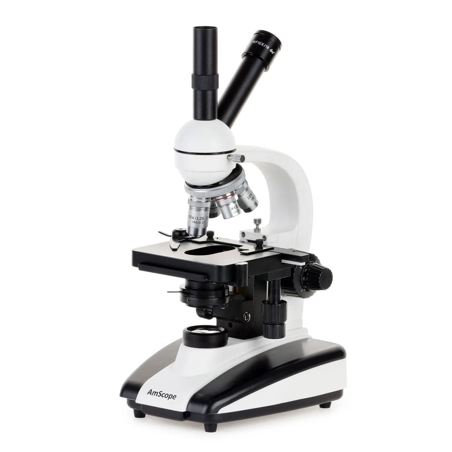 AmScope D130 Series Dual-View Monocular Compound Microscope with 20W Halogen Light, 3D Mechanical Stage and Optional Digital Camera