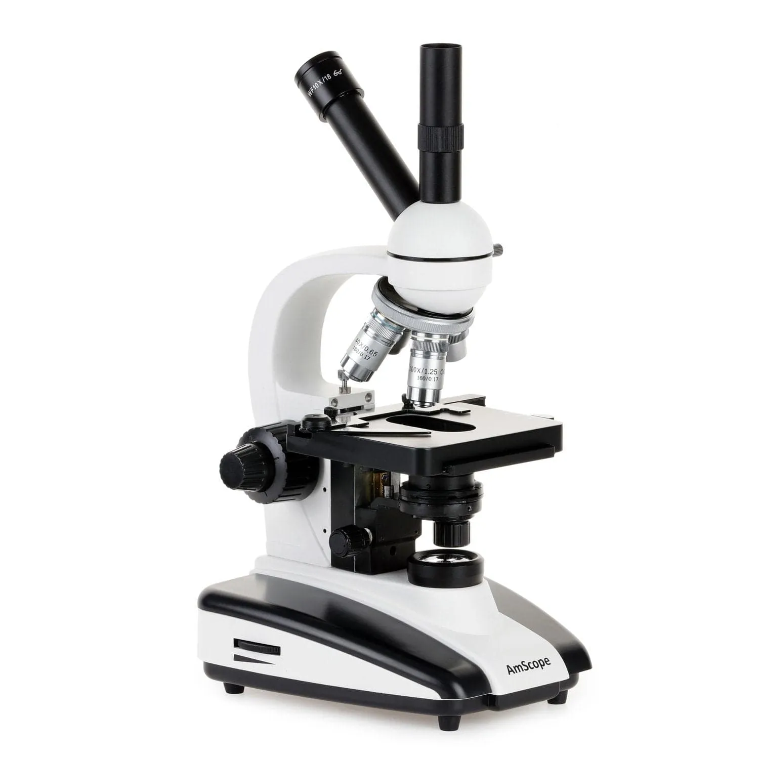 AmScope D130 Series Dual-View Monocular Compound Microscope with 20W Halogen Light, 3D Mechanical Stage and Optional Digital Camera