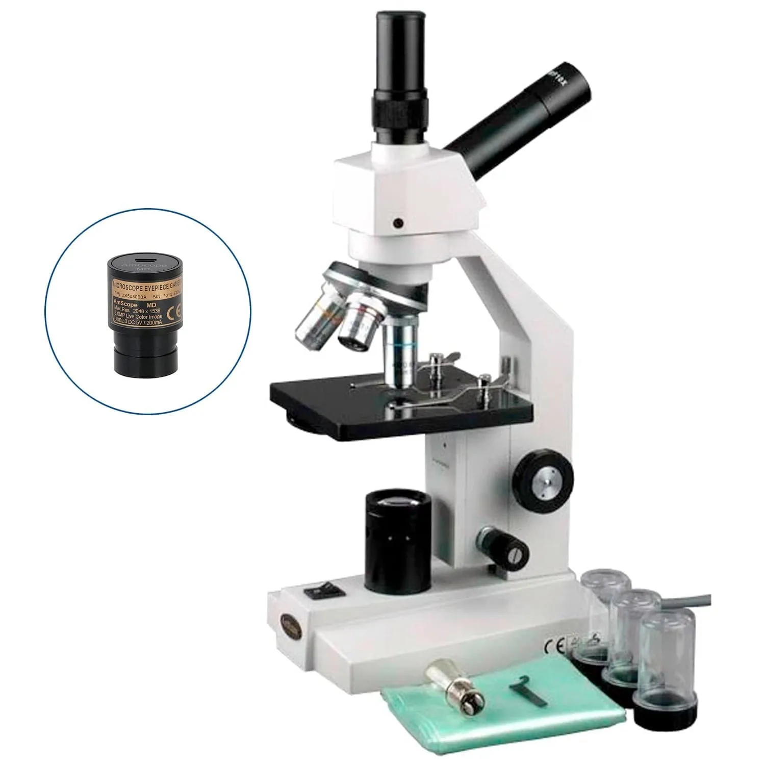 AmScope D130 Series Dual-View Monocular Compound Microscope with 20W Halogen Light, 3D Mechanical Stage and Optional Digital Camera