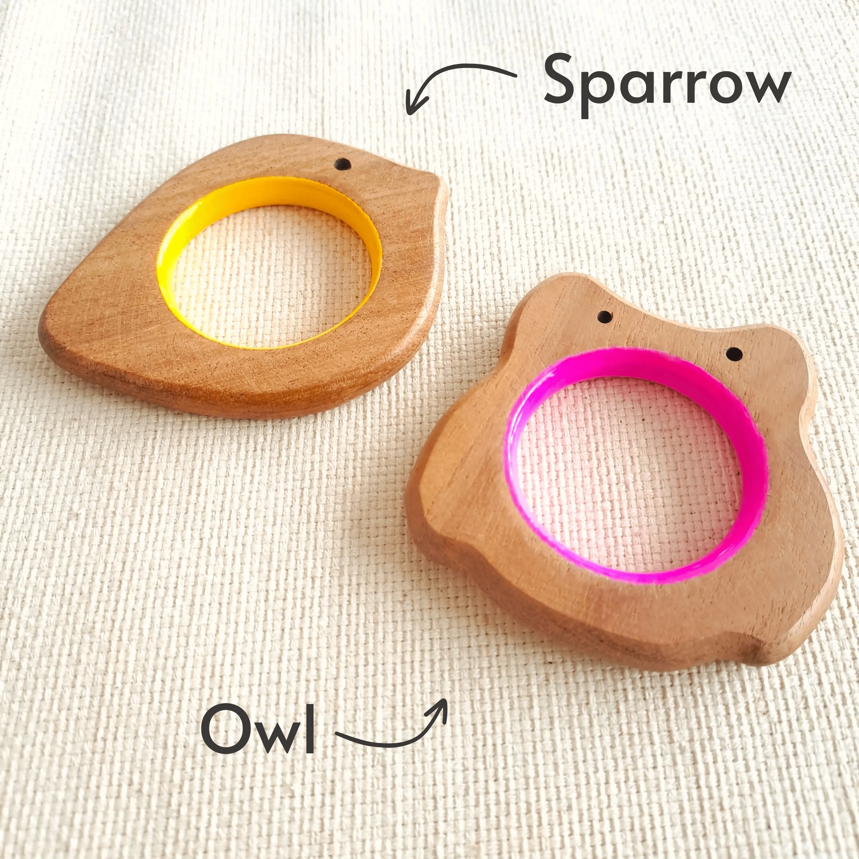 BABYCOV Cute Bird and Owl Natural Neem Wood Teethers for Babies | Natural and Safe | Goodness of Organic Neem Wood | Both Chewing and Grasping Toy | Set of 2 (Age 4  Months)