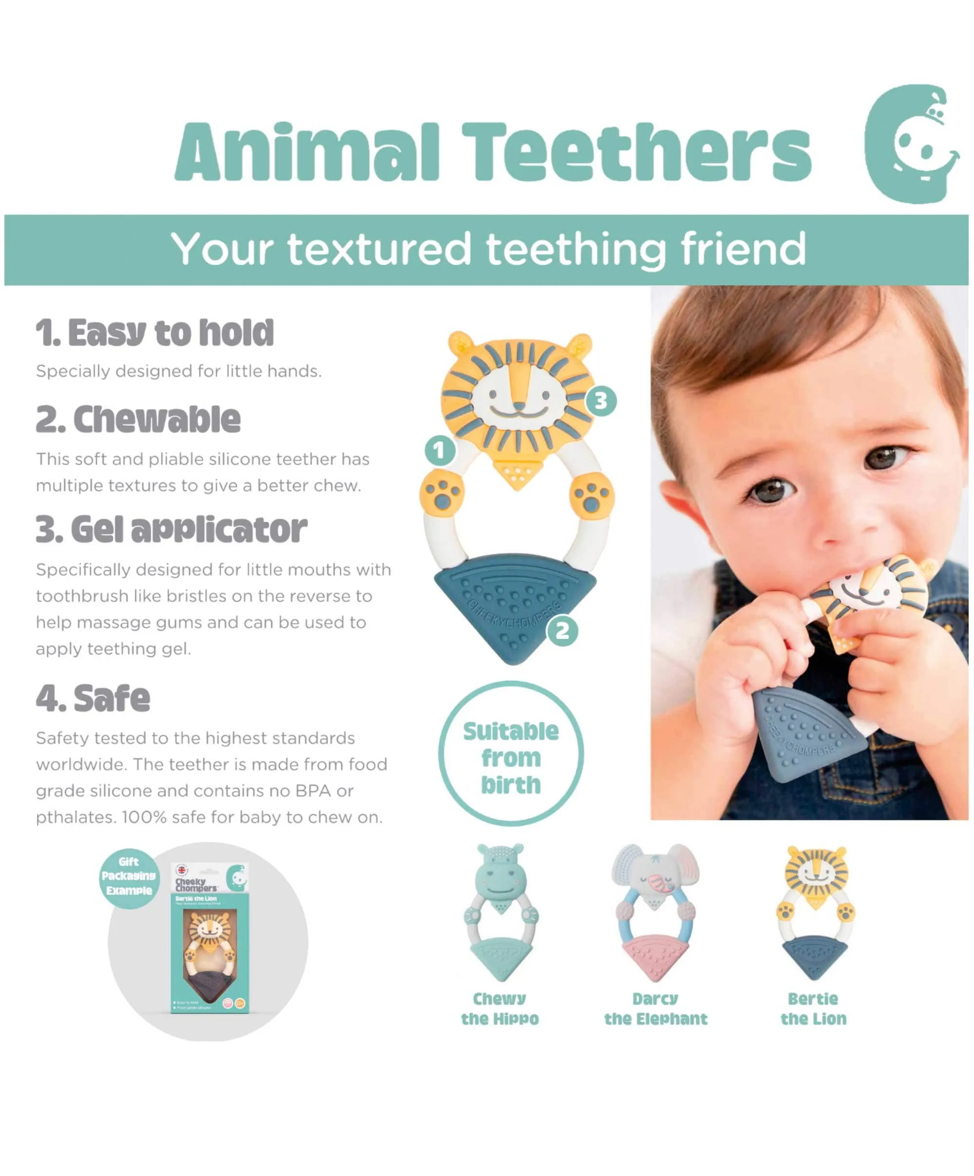 Cheeky Chompers Bertie the Lion - Textured Animal Teether