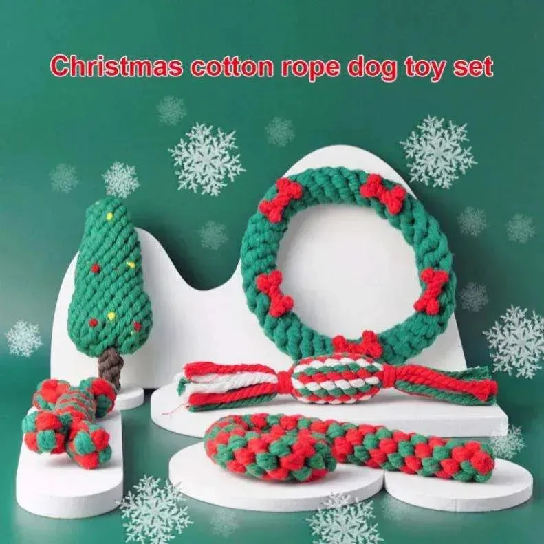 Christmas Pet Rope Toy Set – Durable Dog Chew Toys (6 or 5 Pieces)