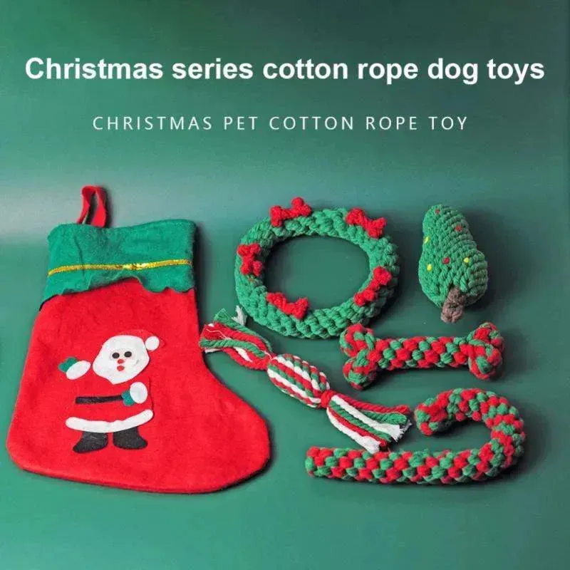 Christmas Pet Rope Toy Set – Durable Dog Chew Toys (6 or 5 Pieces)