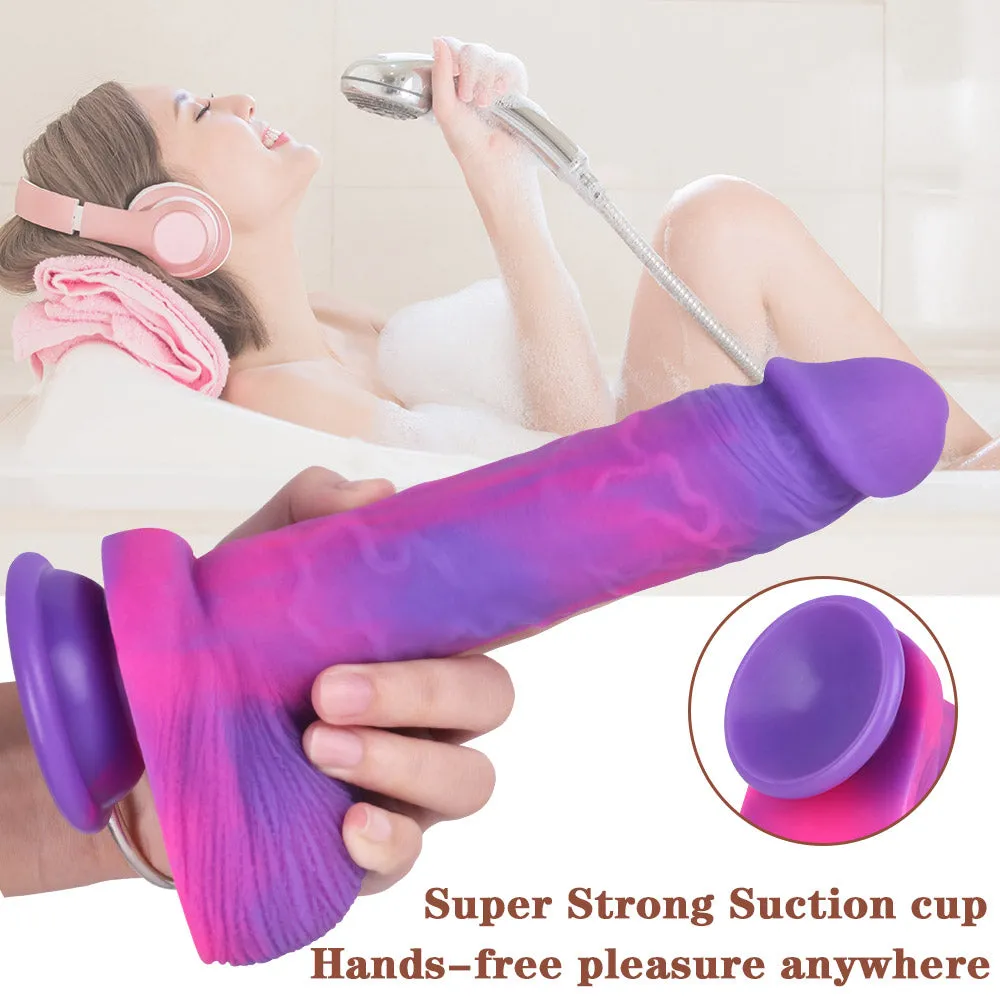 F496 Adjustable Strap-On Harness Kit with 8.1-inch Multicolored Liquid Silicone Dildo