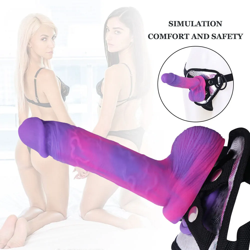 F496 Adjustable Strap-On Harness Kit with 8.1-inch Multicolored Liquid Silicone Dildo