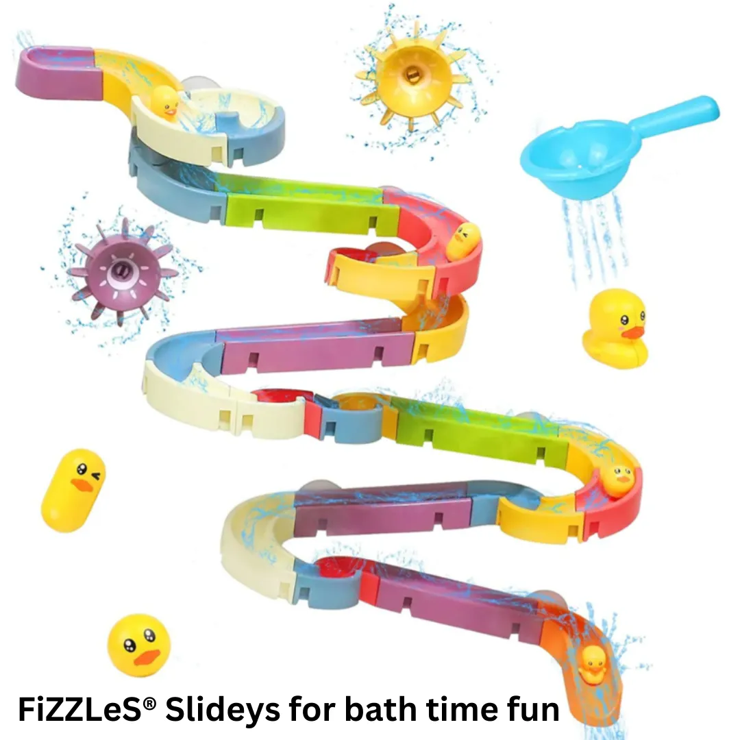 FiZZLeS Slidey 34 piece bath toy slide, Large Slide Construction Bath Toys for boys and girls