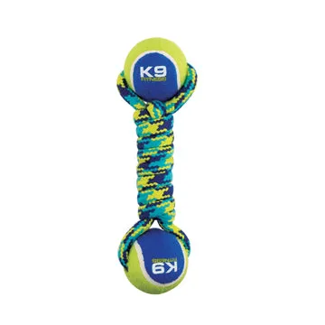 K9 Fitness by Zeus Double Tennis Ball Rope Dumbbell with Tennis Ball - Medium - 6.35 cm (9 in)