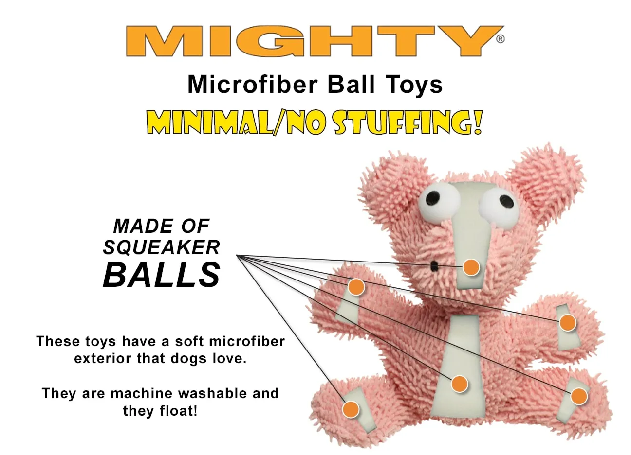 Mighty Microfibre Dog Squeaky Toy, Ball Duck (mini and regular size)