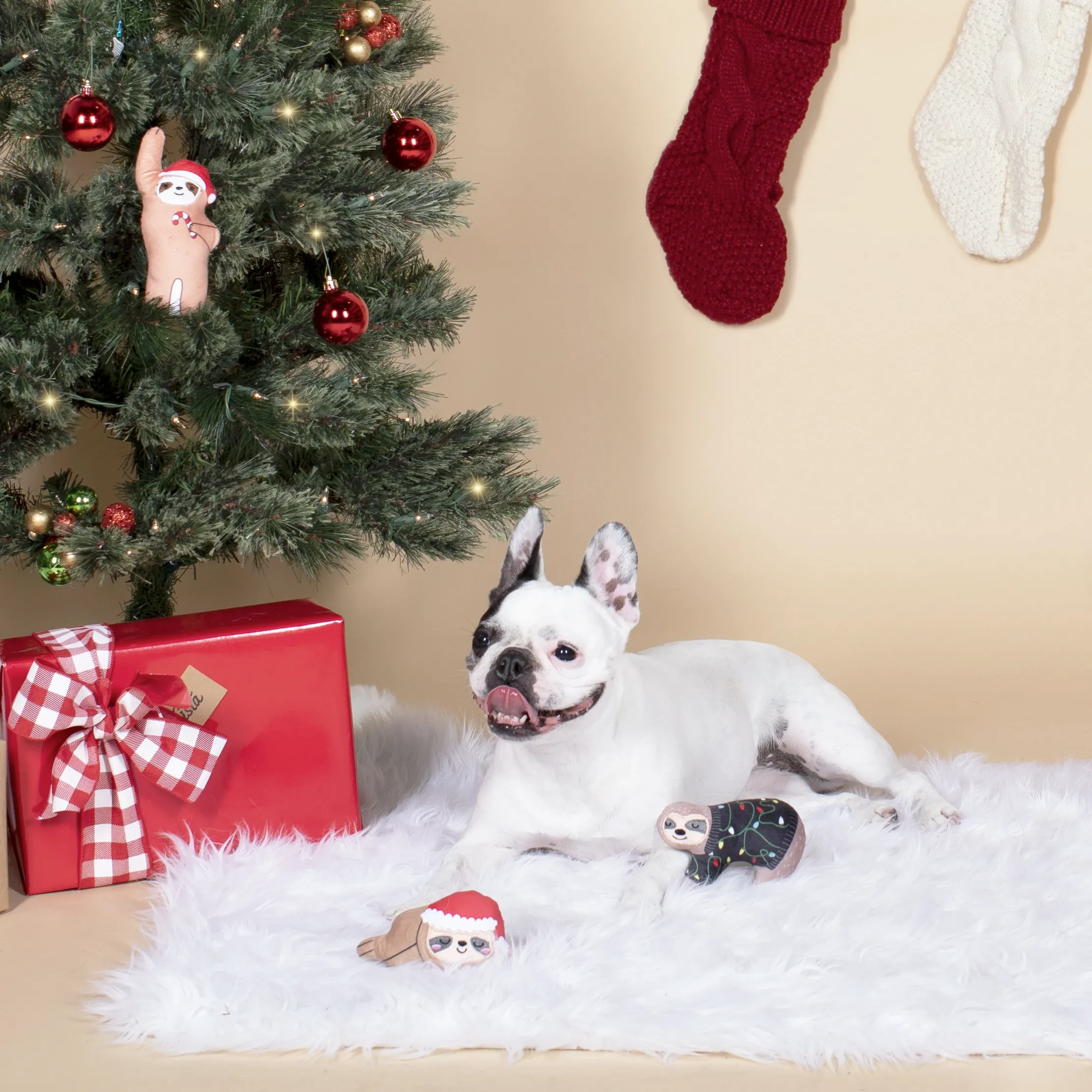 Mini Christmas Sloths, Dog Squeaky Plush toy