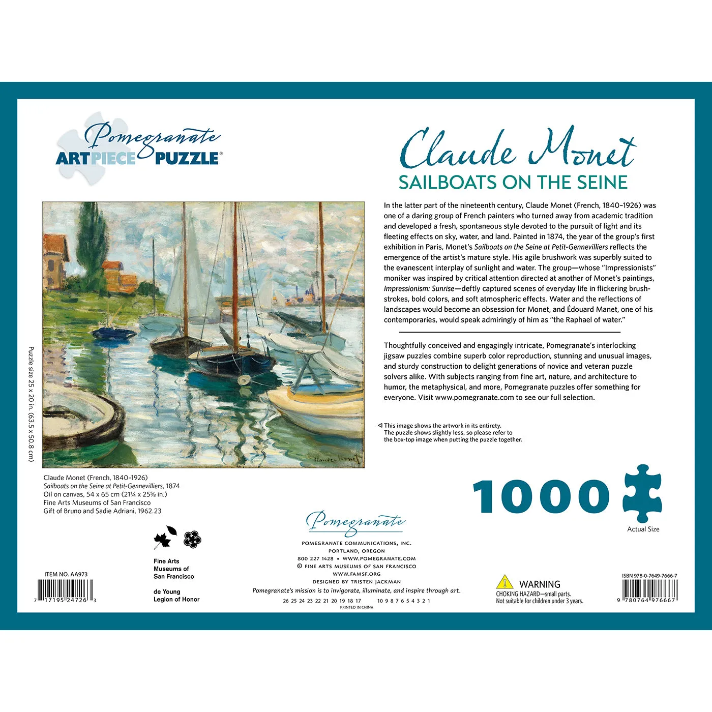 Monet's Sailboats on the Seine Puzzle - 1,000 Pieces