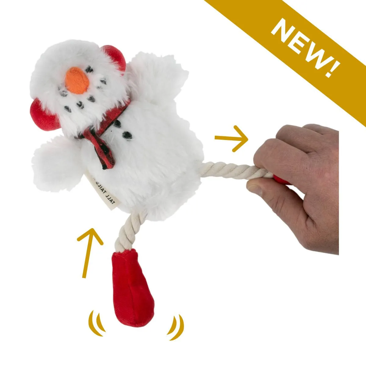 Squeaky Plush Dog Toy: Snowman Pull-Through Rope