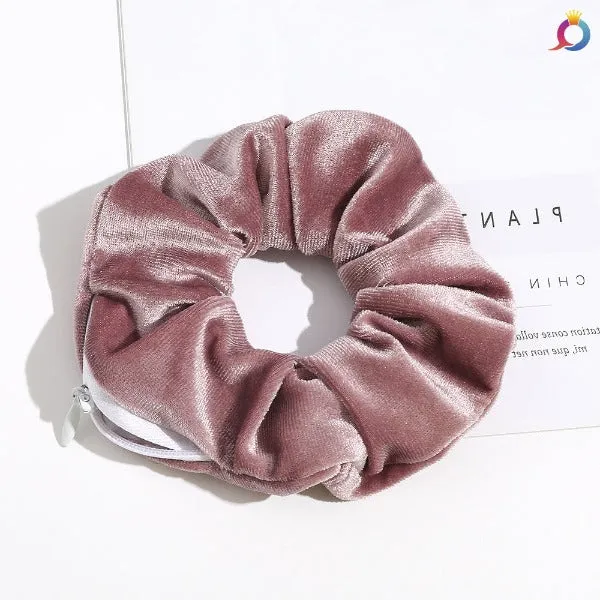 Velvet hidden zipper scrunchies bulk 6pcs pack,random color