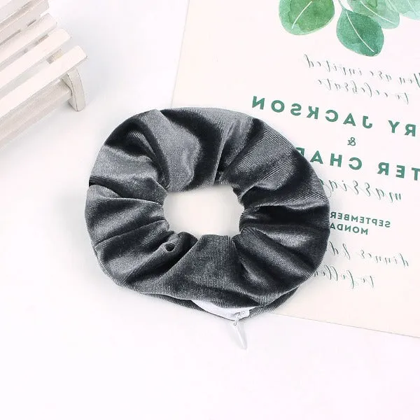 Velvet hidden zipper scrunchies bulk 6pcs pack,random color