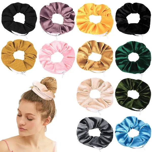 Velvet hidden zipper scrunchies bulk 6pcs pack,random color