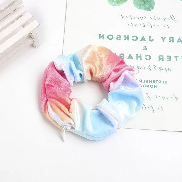 Velvet hidden zipper scrunchies bulk 6pcs pack,random color